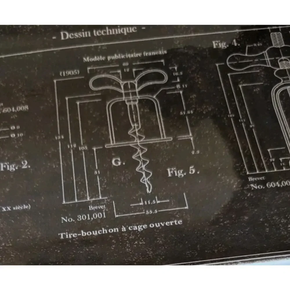 Williams Sonoma 2011 Tire Bouchon Ceramic Corkscrew Blueprint Tray Barware 15x8